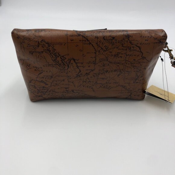 Patricia Nash Valerie Riot Rust Leather Wristlet Bag With Map Print & Zipper Poc - Picture 4 of 6